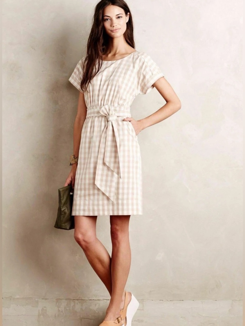 $148 msrp NWT HD in Paris ribboned poplin gingham dress size 0 Anthropologie